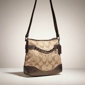 Coach Signature Tan and Brown Crossbody Bag